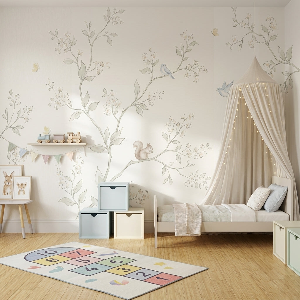 Floral Branches Wallpaper Blossom Tree Birds Removable Wall Decor