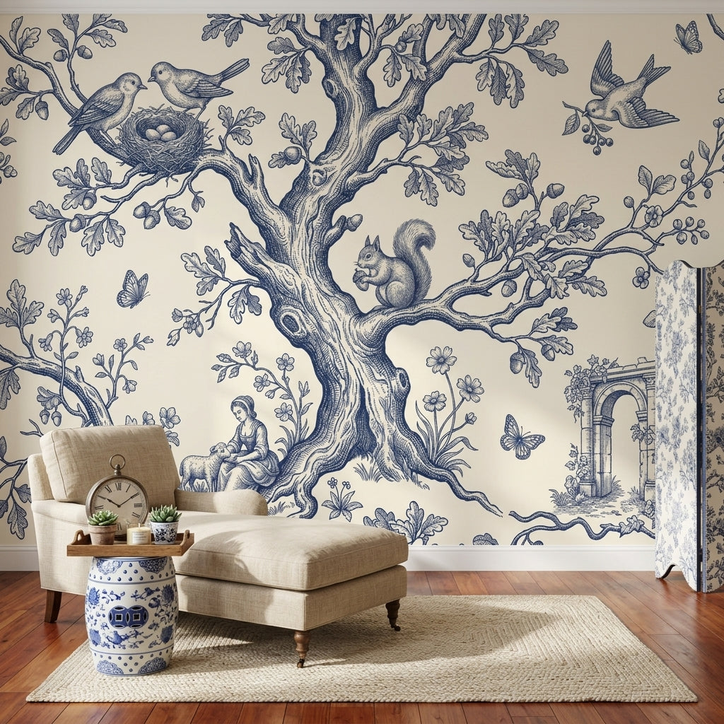 Toile Wallpaper Blue And Ivory Oak Tree Wall Mural