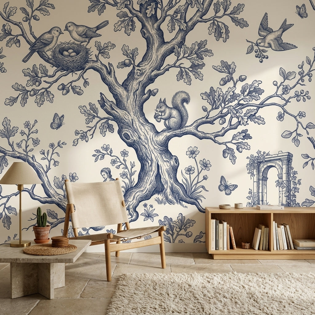 Toile Wallpaper Blue And Ivory Oak Tree Wall Mural