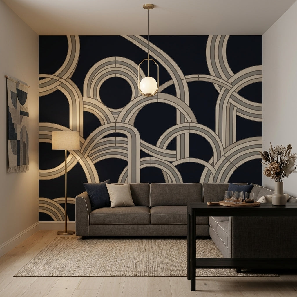 Interlocking Arches Wallpaper Art Deco Modern Glam Removable Wall Decor