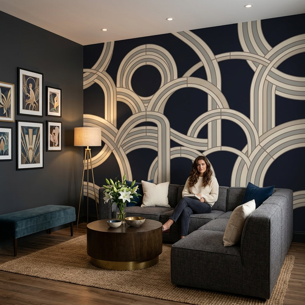 Interlocking Arches Wallpaper Art Deco Modern Glam Removable Wall Decor