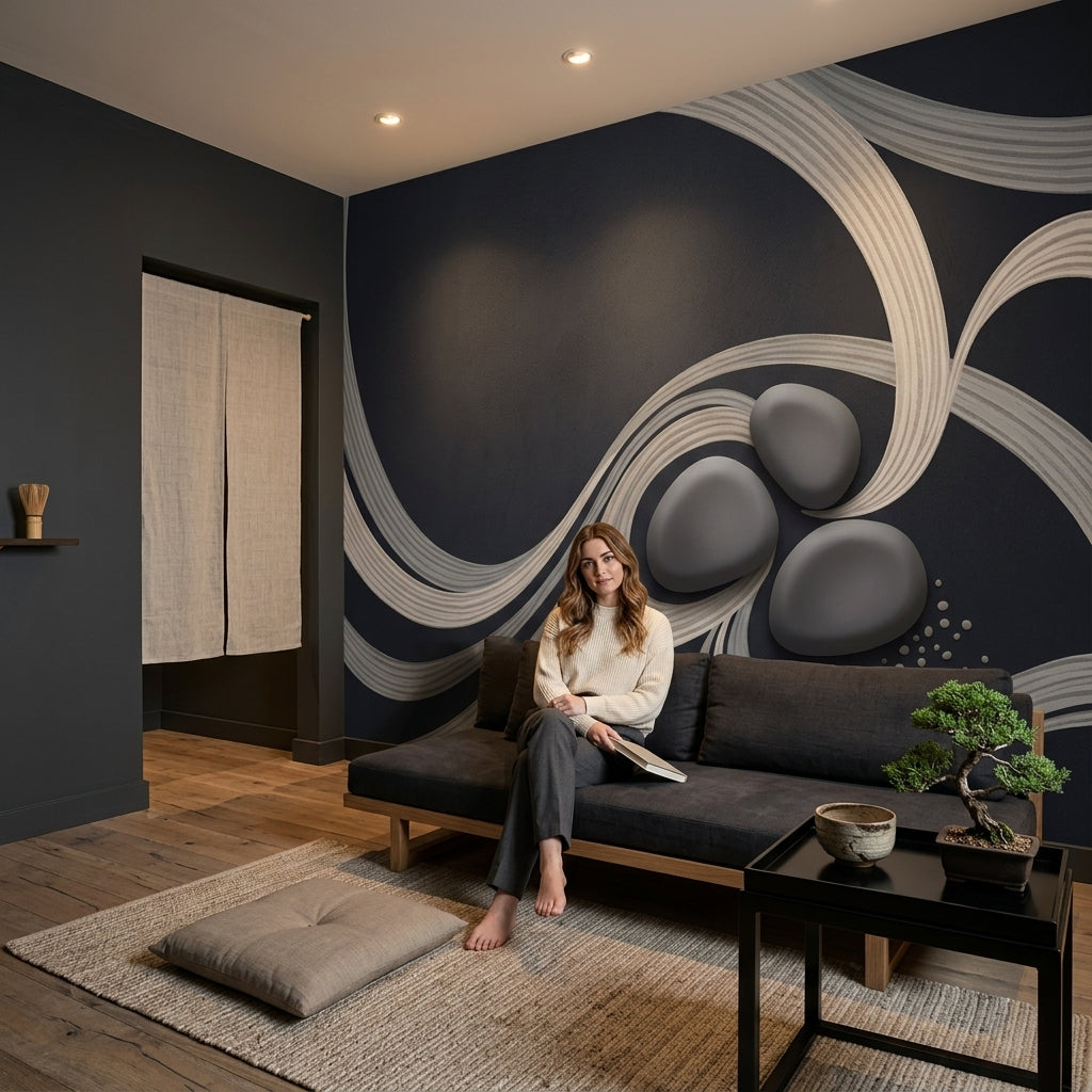 Zen Stones Wallpaper Flowing Ribbons Minimalist Wall Mural