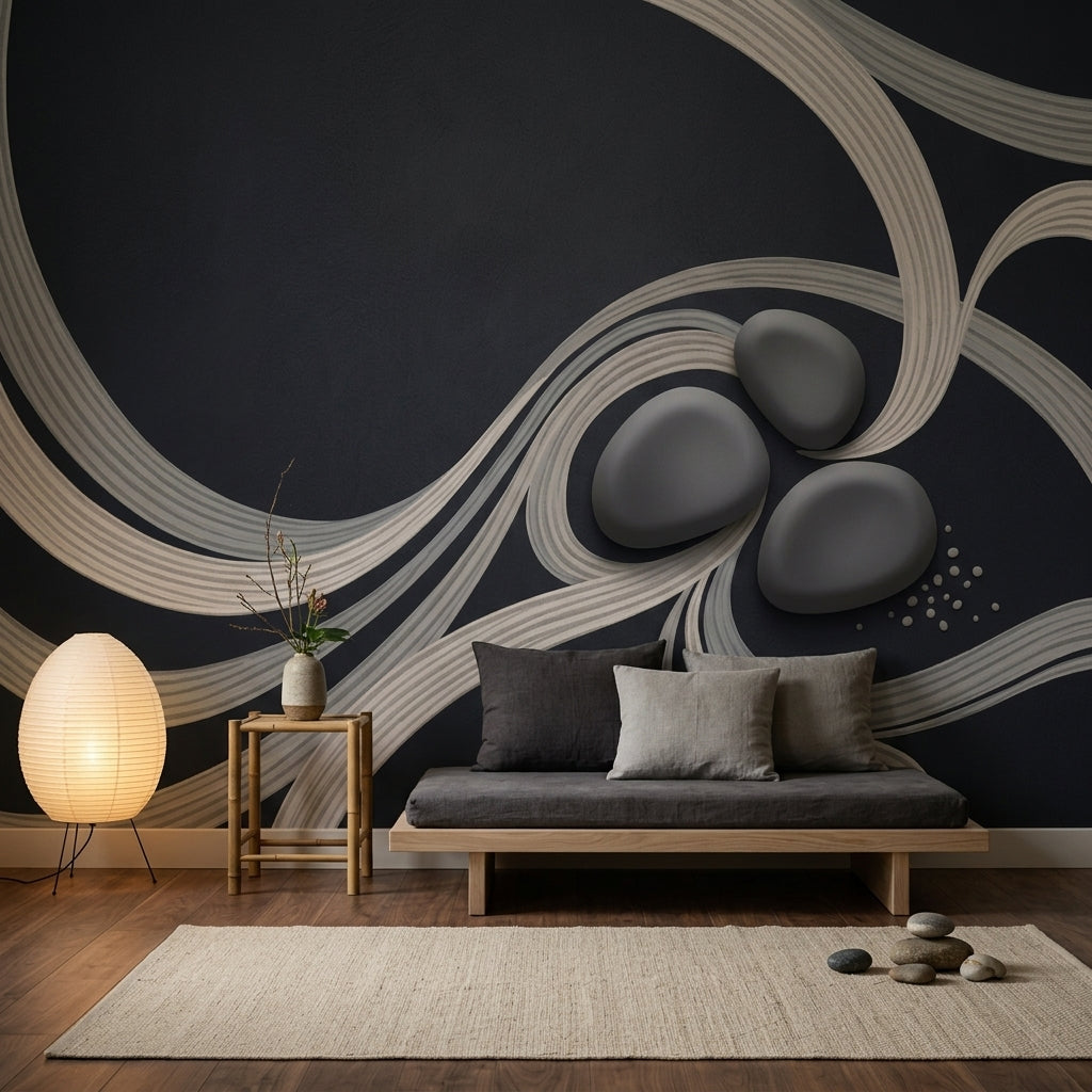 Zen Stones Wallpaper Flowing Ribbons Minimalist Wall Mural