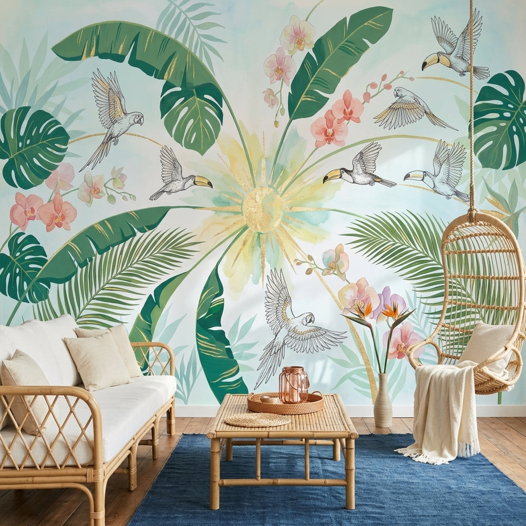 Tropical Birds Wallpaper Tropical Birds Removable Tropical Birds Wall Decor