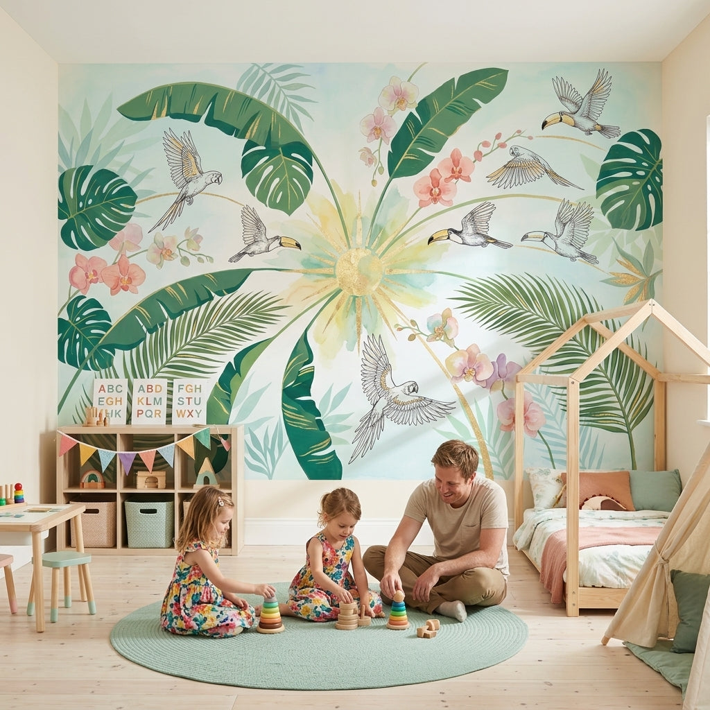 Tropical Birds Wallpaper Tropical Birds Removable Tropical Birds Wall Decor