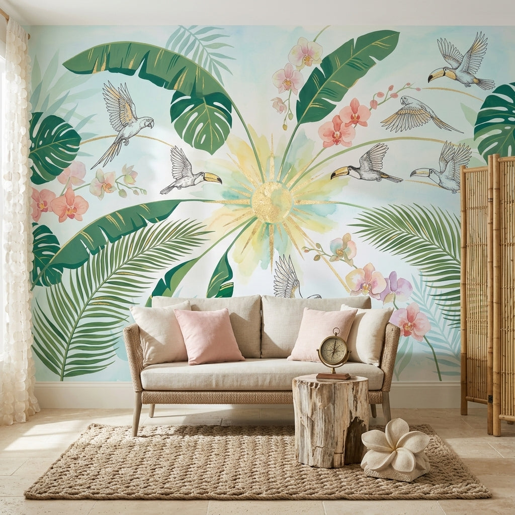 Tropical Birds Wallpaper Tropical Birds Removable Tropical Birds Wall Decor
