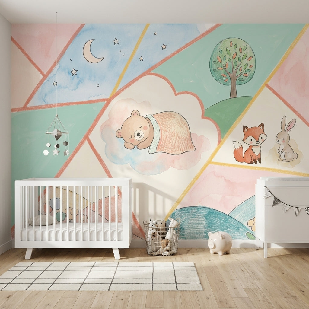 Nursery Wallpaper Pastel Geometric Panels Removable Wall Decor