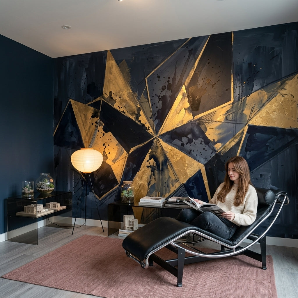 Geometric Wallpaper Metallic Splatter Paint Wall Mural