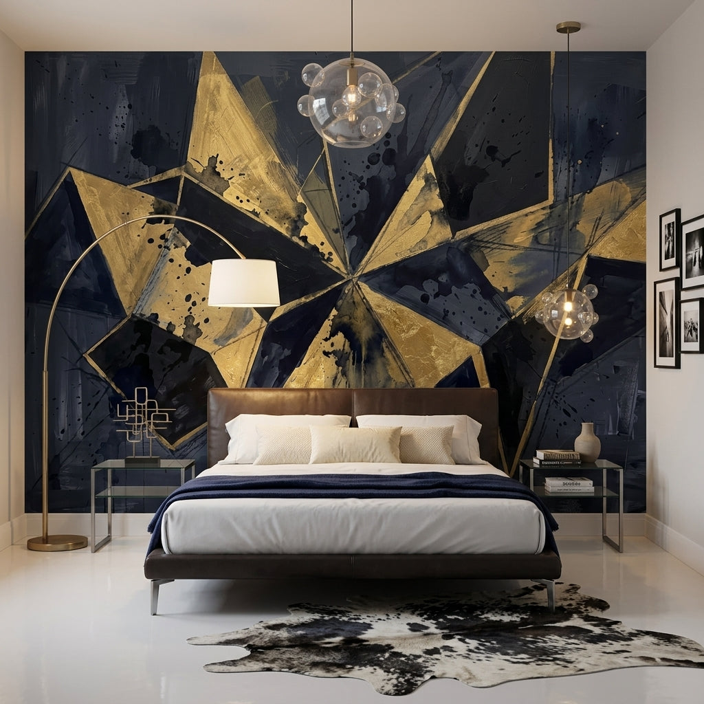 Geometric Wallpaper Metallic Splatter Paint Wall Mural