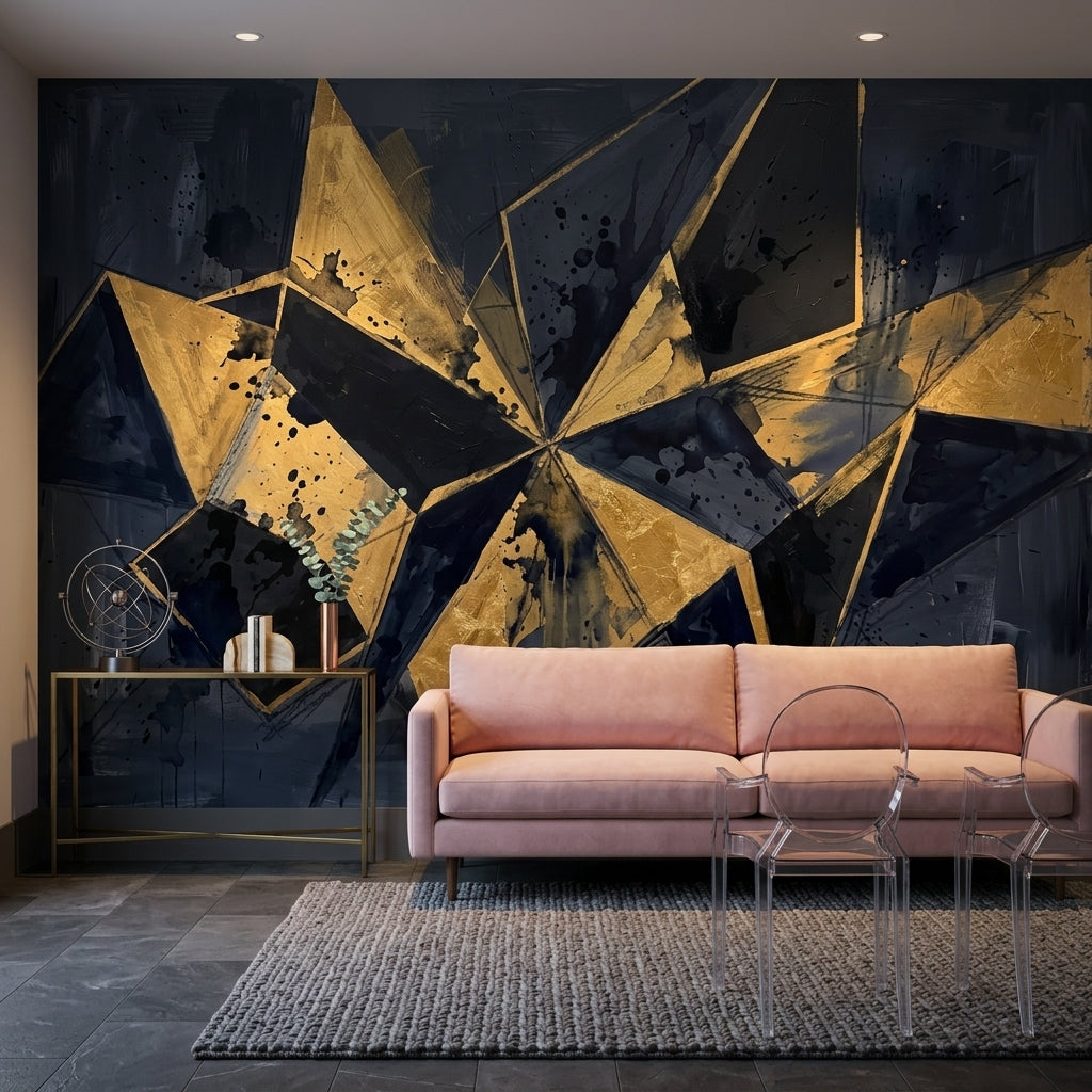 Geometric Wallpaper Metallic Splatter Paint Wall Mural