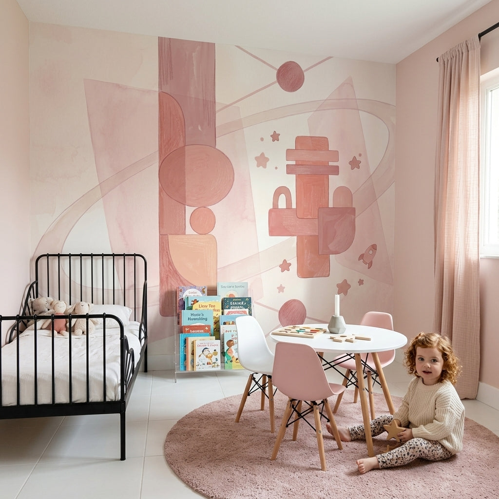 Space Wallpaper Pastel Pink Minimalist Removable Wall Decor