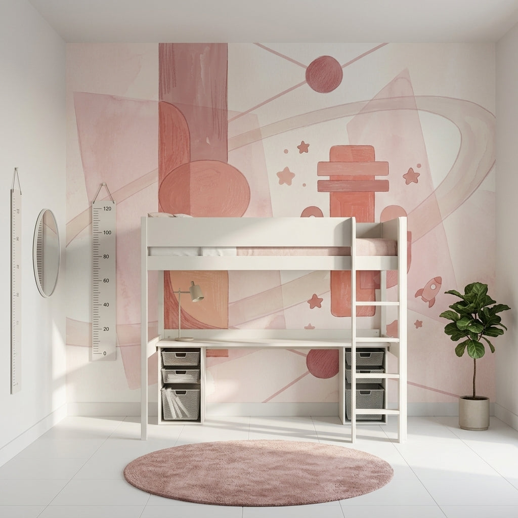 Space Wallpaper Pastel Pink Minimalist Removable Wall Decor