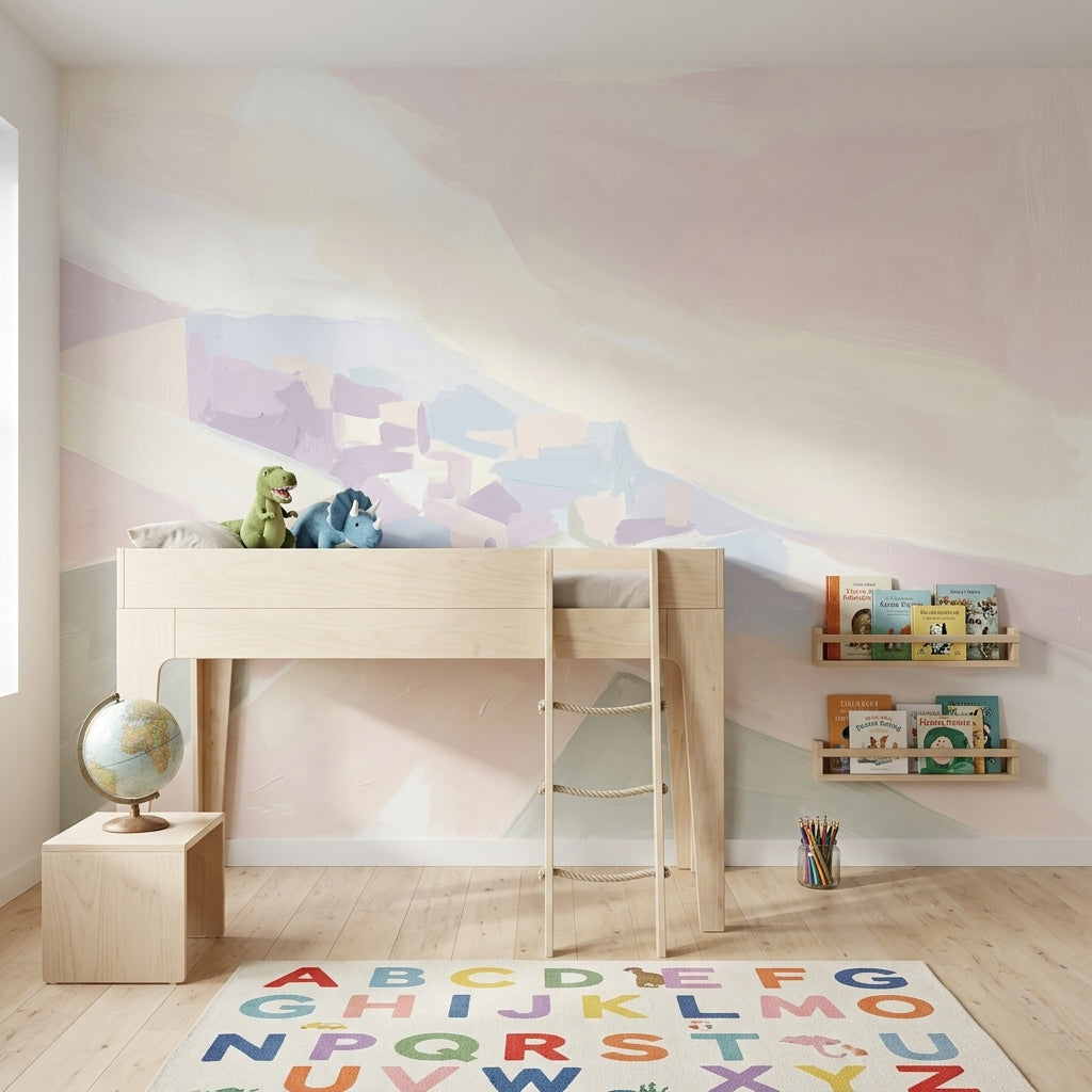 Abstract Landscape Wallpaper Pastel Removable Coastal Village Wall Decor