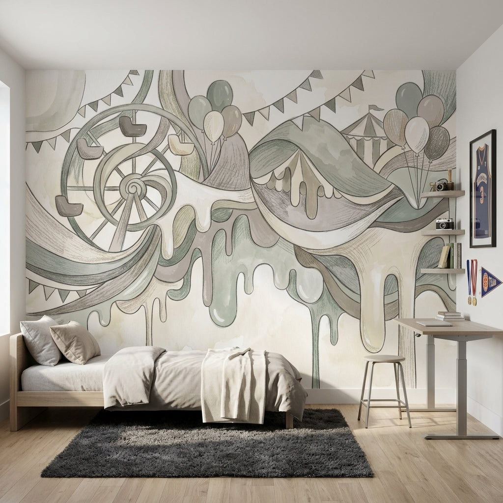 Watercolor Texture Wallpaper Circus Removable Ferris Wheel Wall Decor
