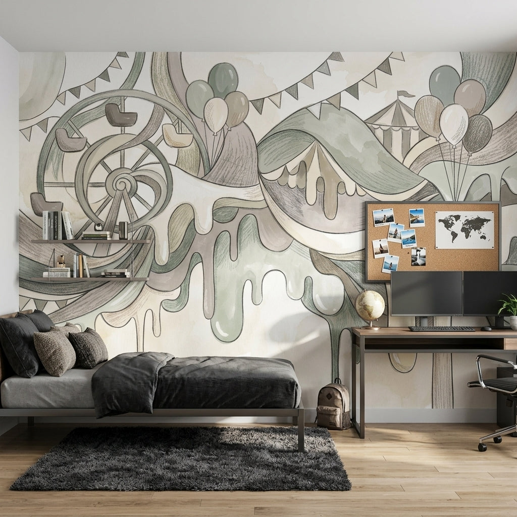 Watercolor Texture Wallpaper Circus Removable Ferris Wheel Wall Decor