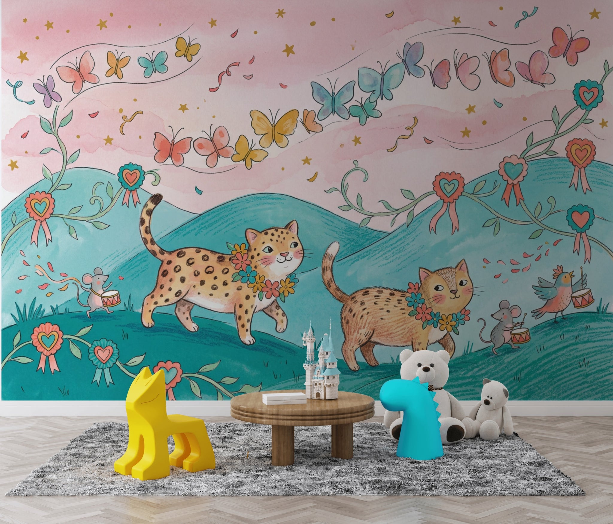 Whimsical Wallpaper Storybook Removable Cats Wall Decor