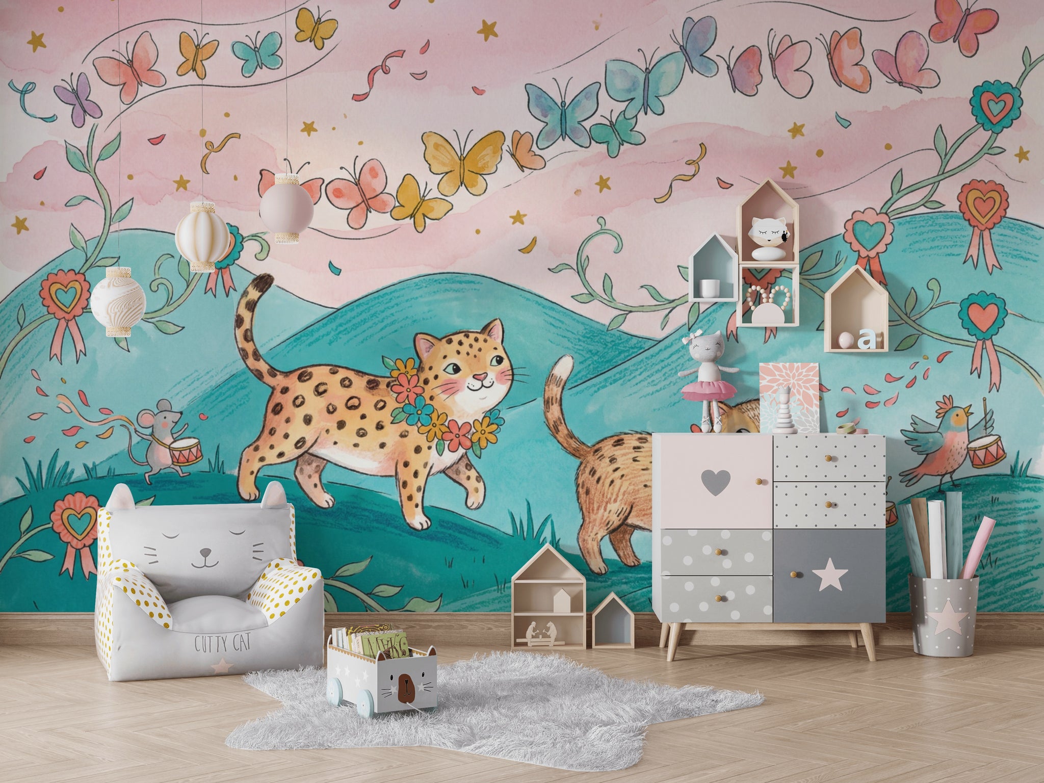 Whimsical Wallpaper Storybook Removable Cats Wall Decor