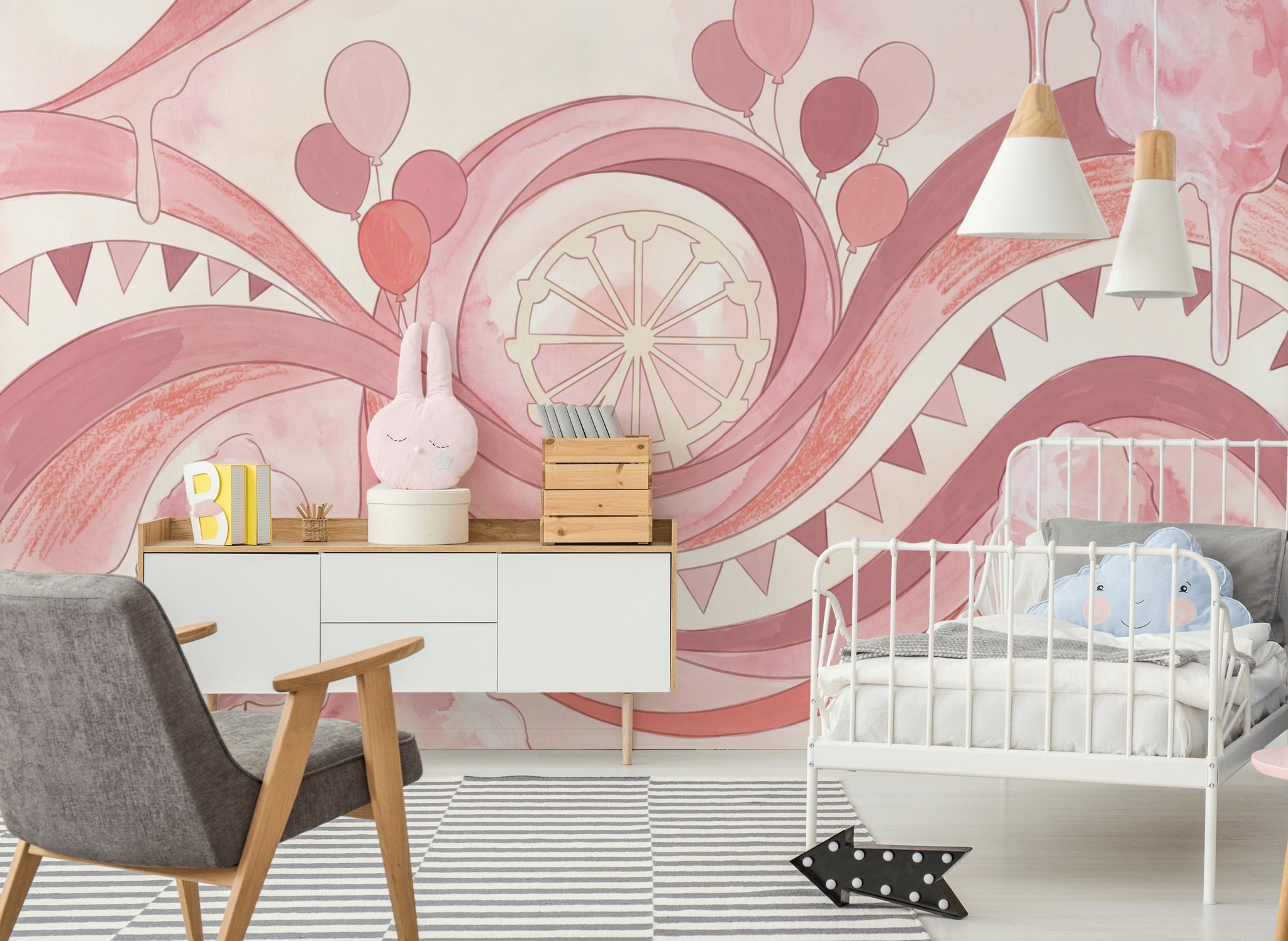 Carnival Wallpaper Pink Pastel Abstract Watercolor Removable Wall Decor