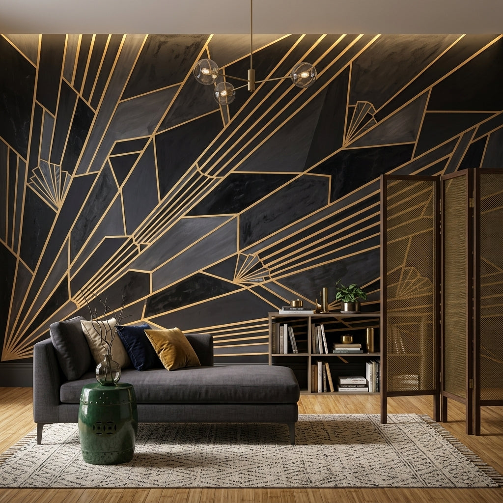 Art Deco Wallpaper Geometric Removable Marbled Texture Wall Decor