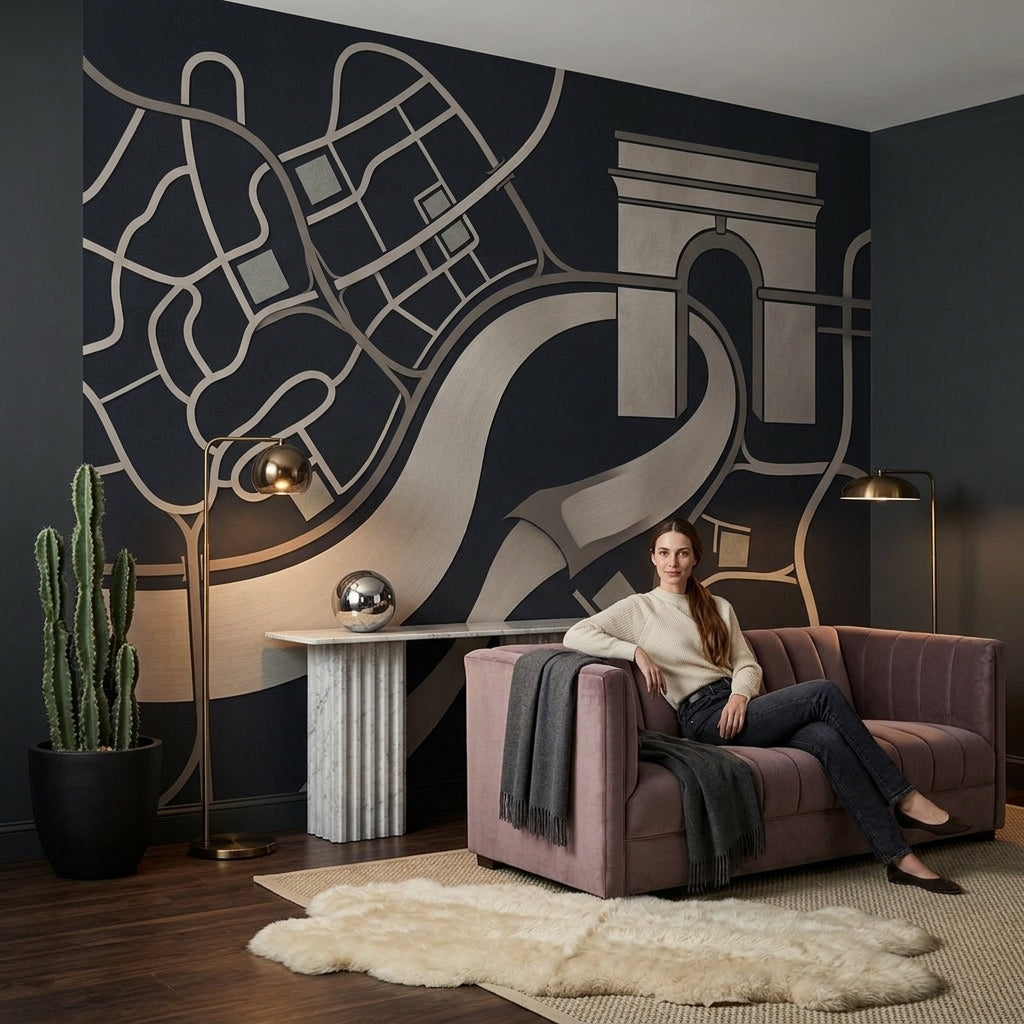 Geometric Map Wallpaper Urban Removable Architectural Arch Wall Decor