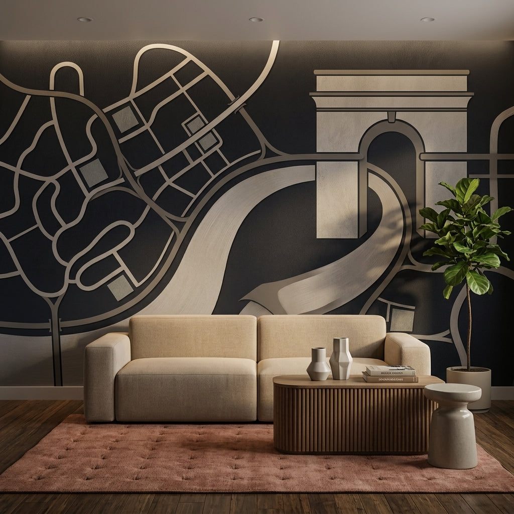Geometric Map Wallpaper Urban Removable Architectural Arch Wall Decor