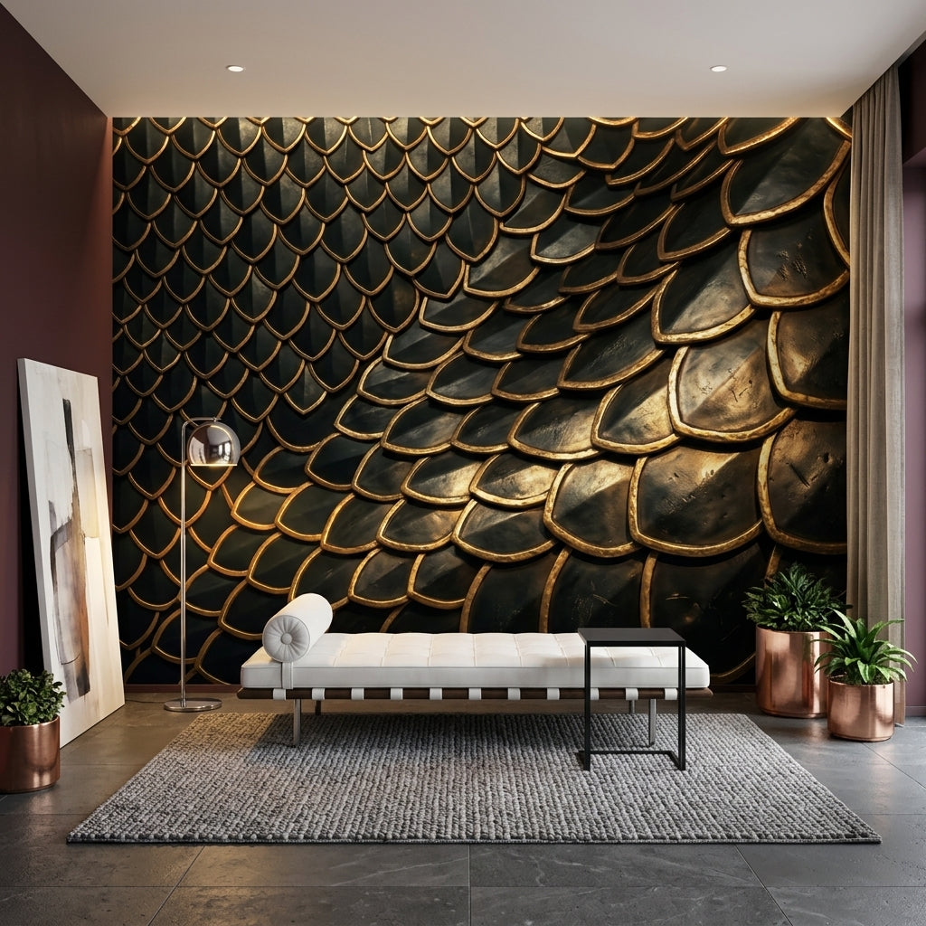 Metallic Scales Wallpaper Dragon Scale Art Deco Removable Wall Decor