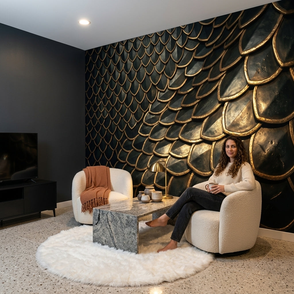 Metallic Scales Wallpaper Dragon Scale Art Deco Removable Wall Decor