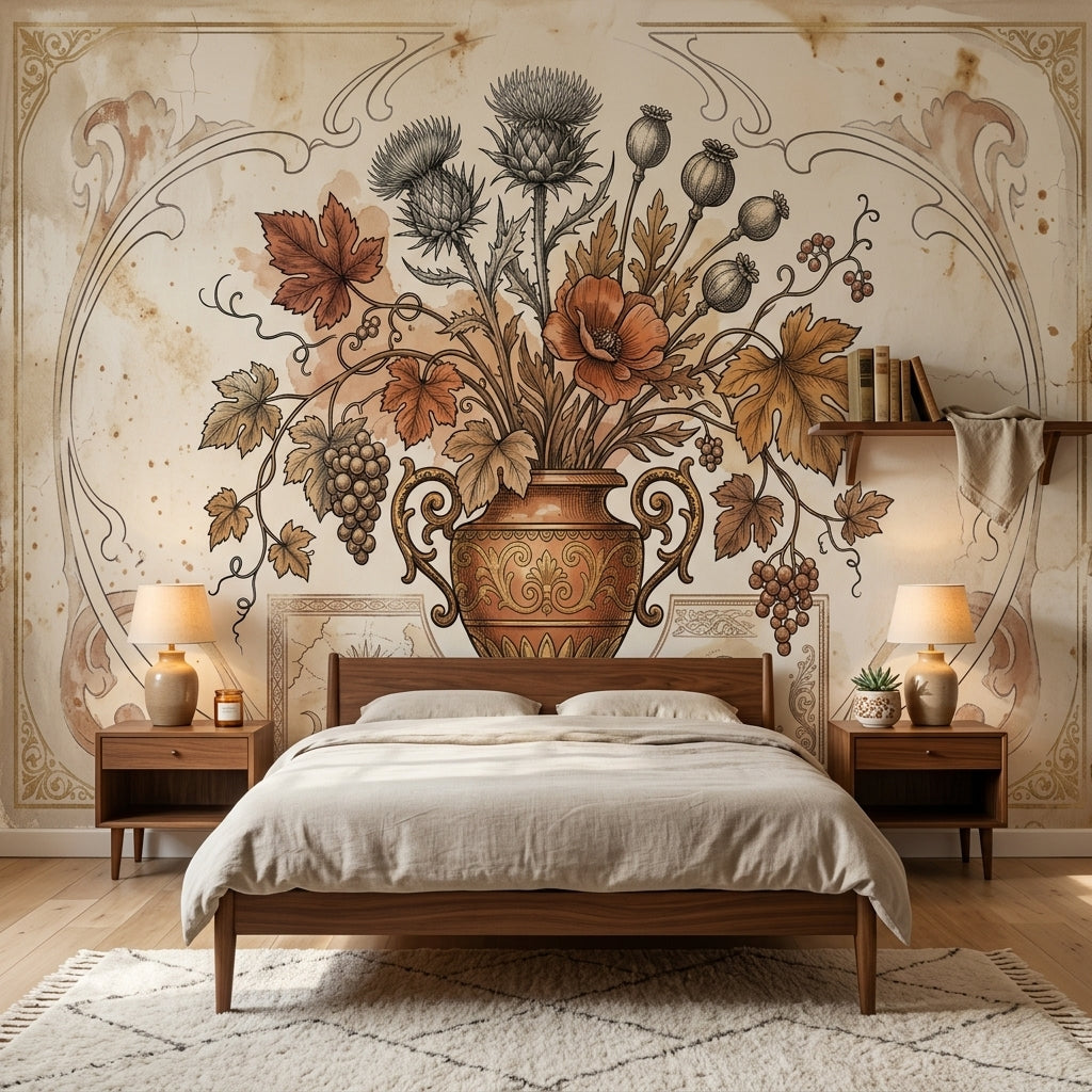 Vintage Botanical Wallpaper Floral Bouquet Ornate Urn Wall Mural