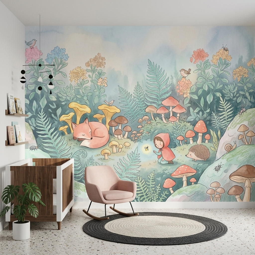 Woodland Wallpaper Forest Mushrooms Removable Wall Decor