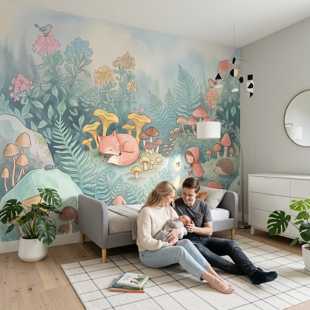 Woodland Wallpaper Forest Mushrooms Removable Wall Decor