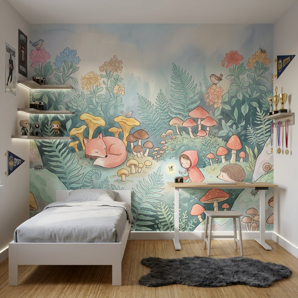 Woodland Wallpaper Forest Mushrooms Removable Wall Decor