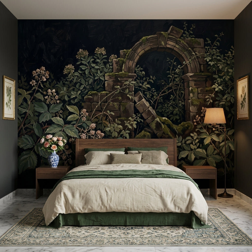 Stone Archway Wallpaper Overgrown Garden Removable Ruins Wall Decor