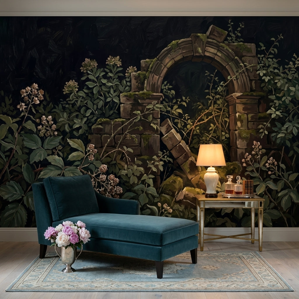 Stone Archway Wallpaper Overgrown Garden Removable Ruins Wall Decor