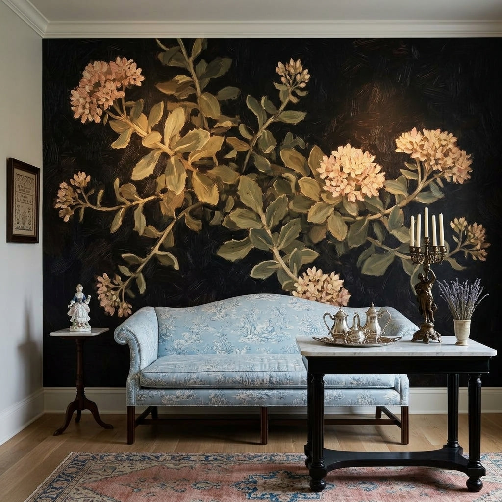 Dark Floral Wallpaper Botanical Vintage Removable Wall Decor