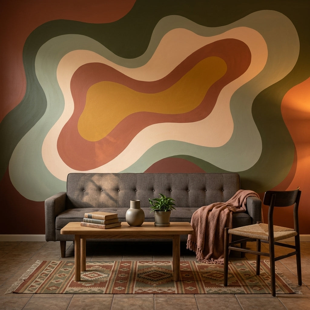 Mid Century Modern Wallpaper Topographic Map Abstract Wall Mural