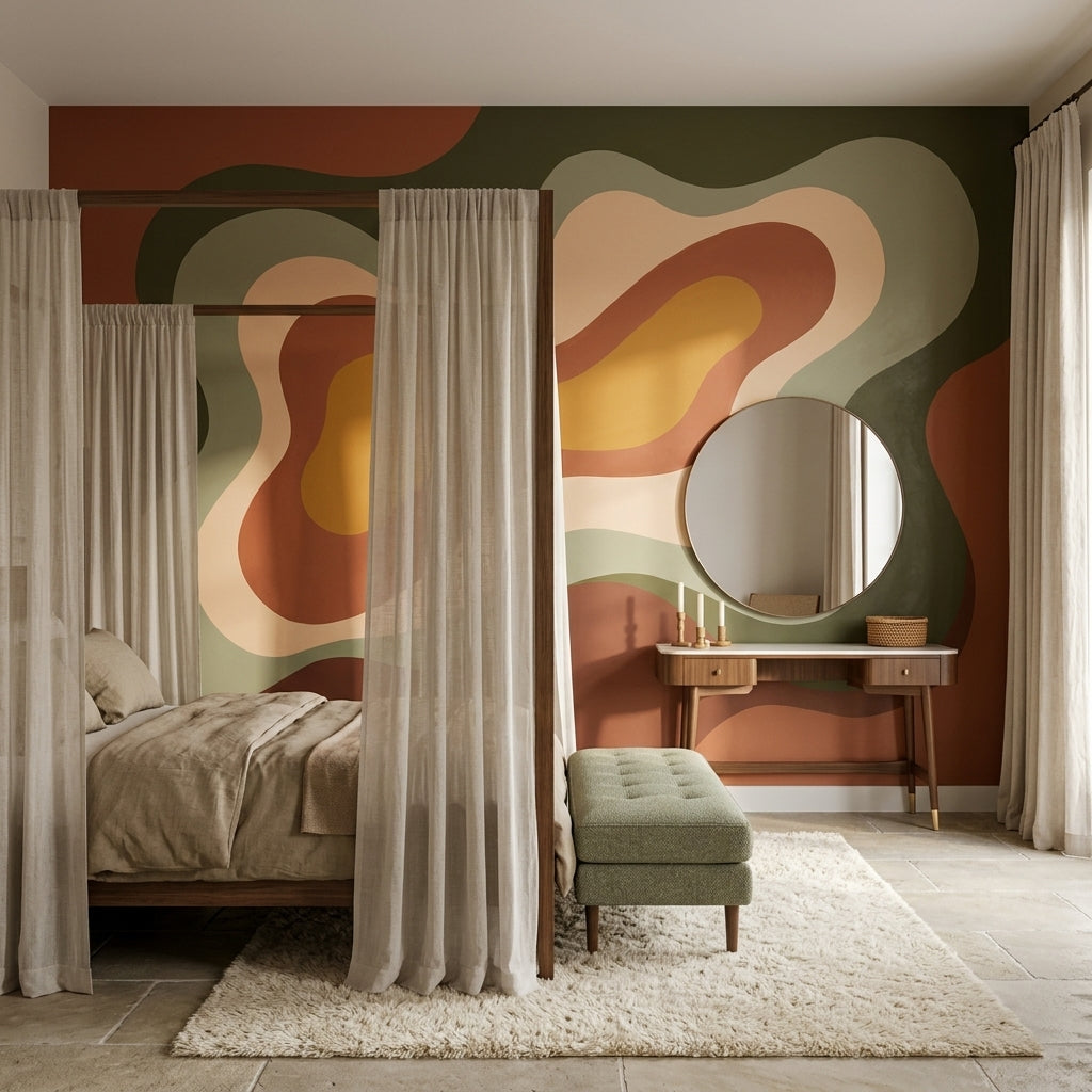 Mid Century Modern Wallpaper Topographic Map Abstract Wall Mural