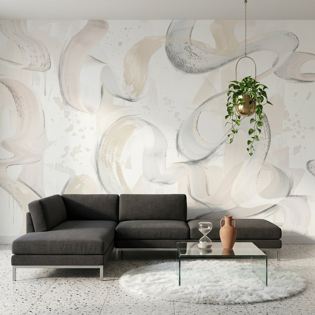 Brushstroke Wallpaper Ribbon Swirls Bright Removable Wall Decor