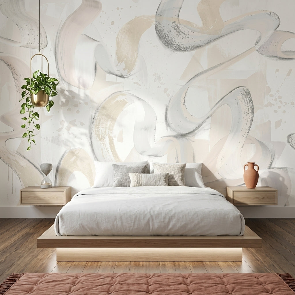 Brushstroke Wallpaper Ribbon Swirls Bright Removable Wall Decor