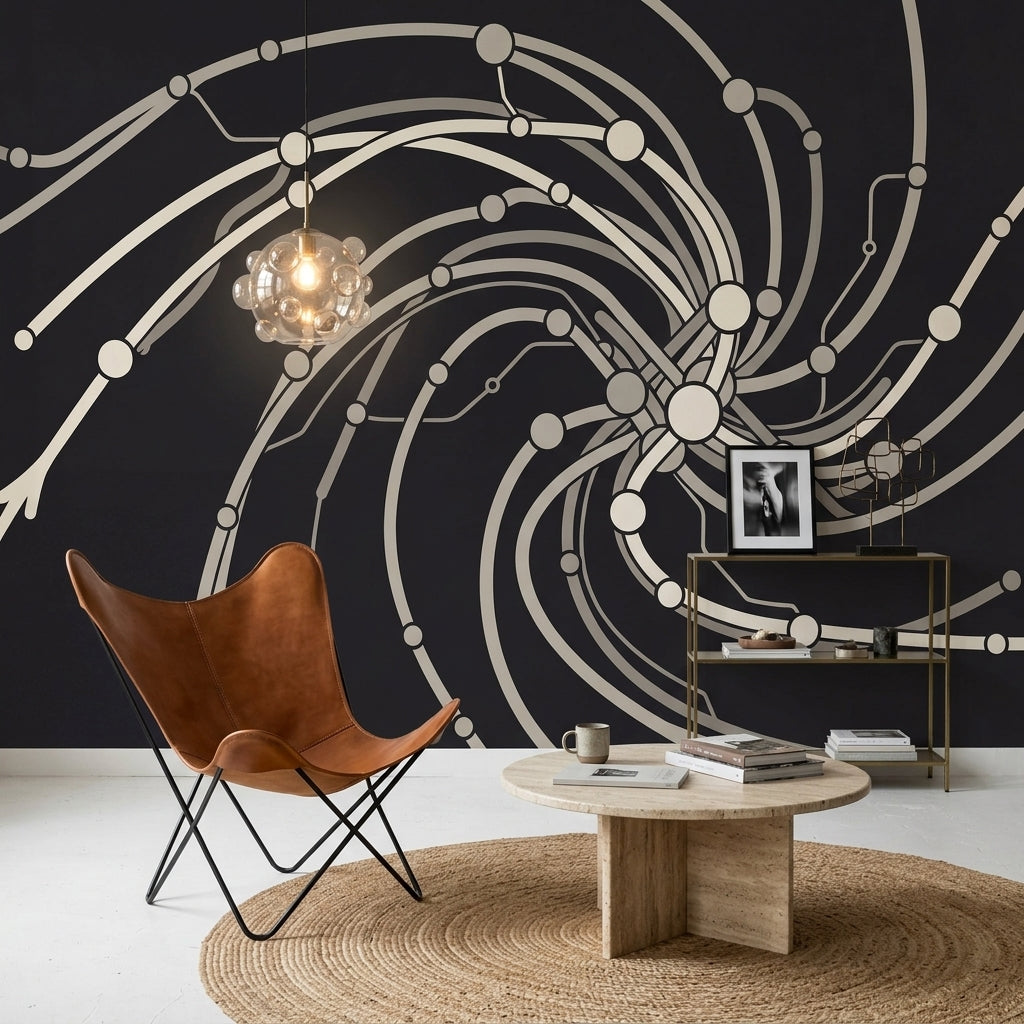 Spiral Vortex Wallpaper Connected Nodes Circuit Network Removable Wall Decor