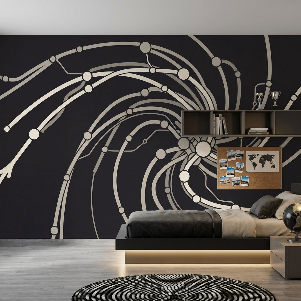 Spiral Vortex Wallpaper Connected Nodes Circuit Network Removable Wall Decor
