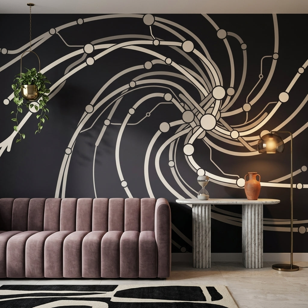 Spiral Vortex Wallpaper Connected Nodes Circuit Network Removable Wall Decor