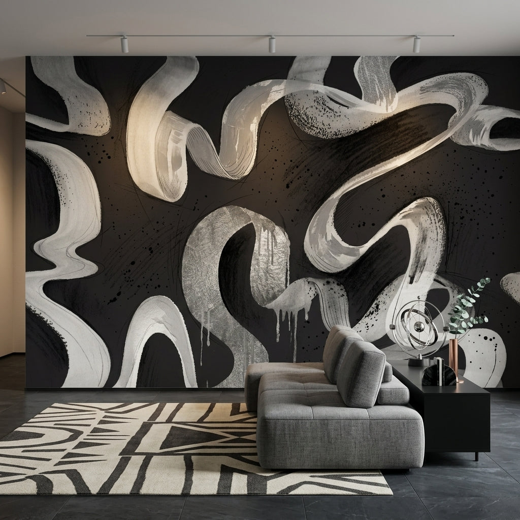Abstract Wallpaper Brushstroke Ribbons Paint Splatter Removable Wall Decor