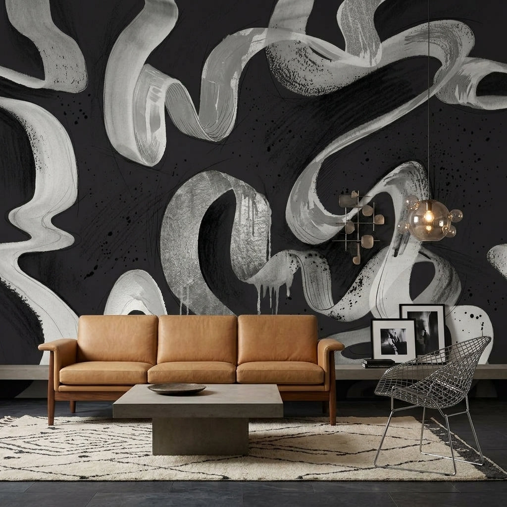 Abstract Wallpaper Brushstroke Ribbons Paint Splatter Removable Wall Decor