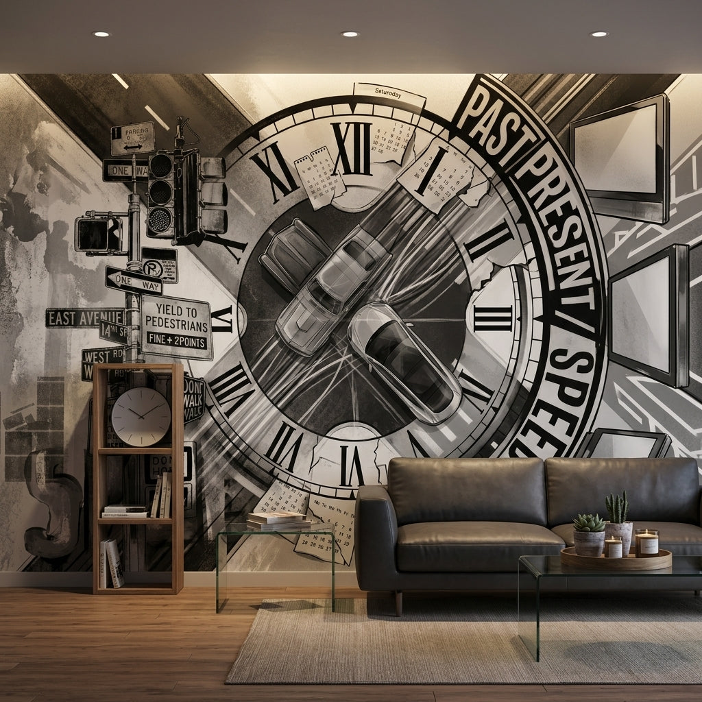 Clock Face Wallpaper Traffic Intersection Removable Urban Wall Decor