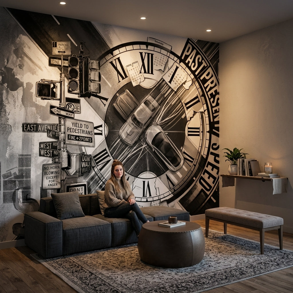 Clock Face Wallpaper Traffic Intersection Removable Urban Wall Decor