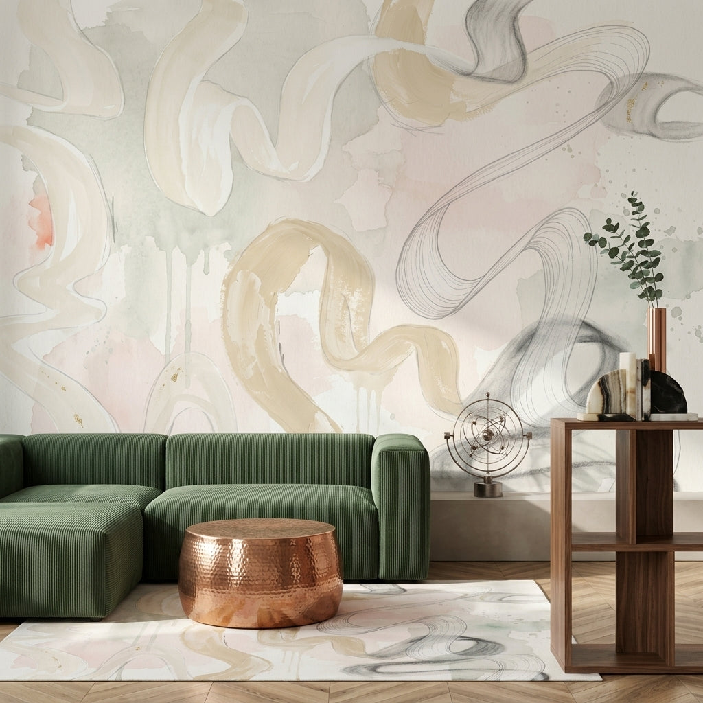 Abstract Wallpaper Watercolor Wash Flowing Brushstrokes Removable Wall Decor