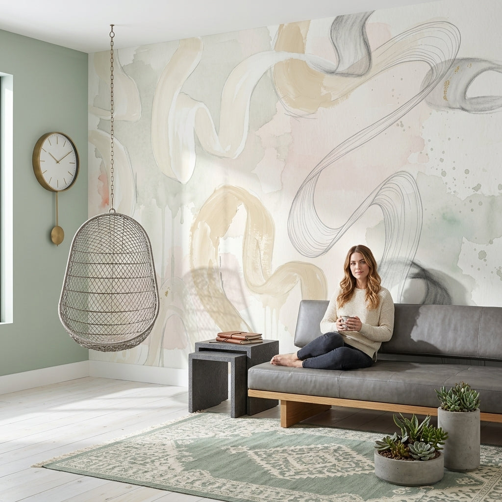 Abstract Wallpaper Watercolor Wash Flowing Brushstrokes Removable Wall Decor