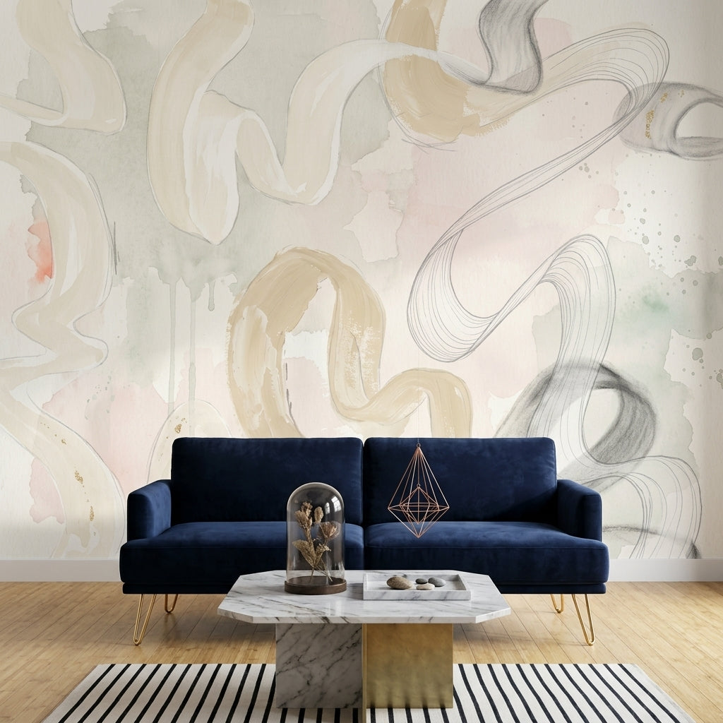 Abstract Wallpaper Watercolor Wash Flowing Brushstrokes Removable Wall Decor