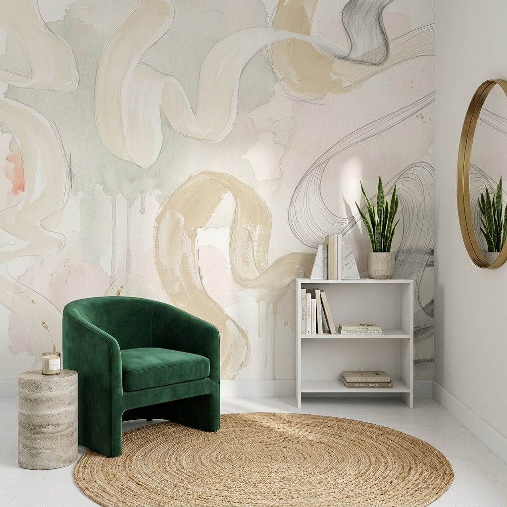 Abstract Wallpaper Watercolor Wash Flowing Brushstrokes Removable Wall Decor