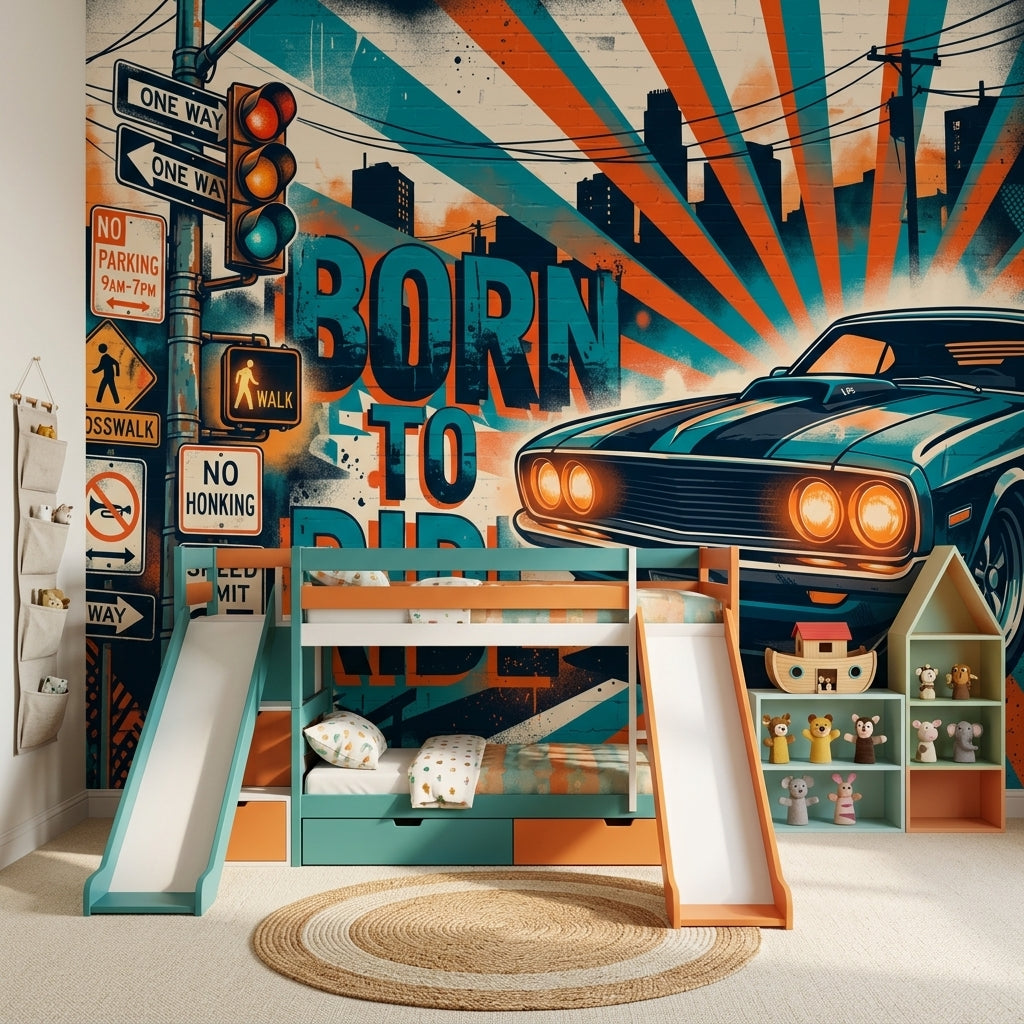 Urban Street Wallpaper Muscle Car Removable Retro Poster Wall Decor